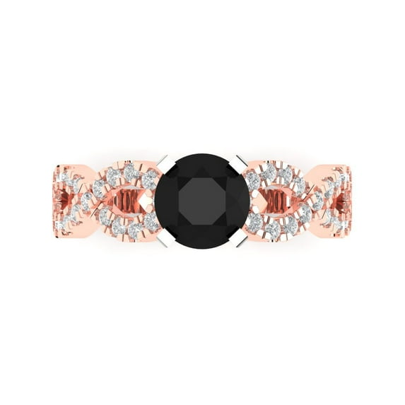 Clara Pucci 14K Rose/White Gold 1.42ct Onyx Solitaire with Accents Ring