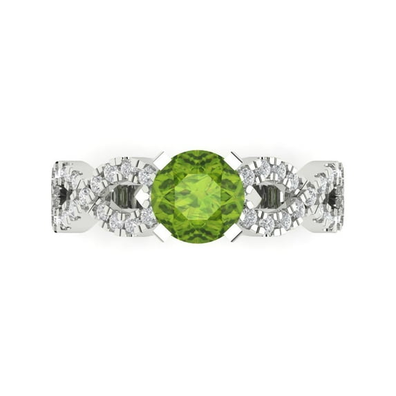1.42 ctw Solitaire with Zirconia Diamond Accents Anniversary Ring for Women | Round Cut Natural Peridot | Hyperallergenic Solid 14K White Gold