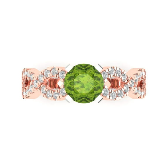 1.42 ctw Solitaire with Zirconia Diamond Accents Anniversary Ring for Women | Round Cut Natural Peridot | Hyperallergenic Solid 18K Rose/White Gold