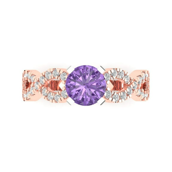 1.42 ct Round Cut Simulated Alexandrite Solitaire with Simulated Diamond Accents 18K Rose/White Gold Womens Engagement Ring