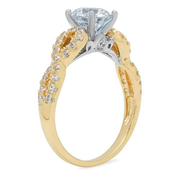 1.42 ct Round Cut Simulated Blue Diamond Solitaire with Accents Engagement Ring for Women in 14K Yellow/White Gold