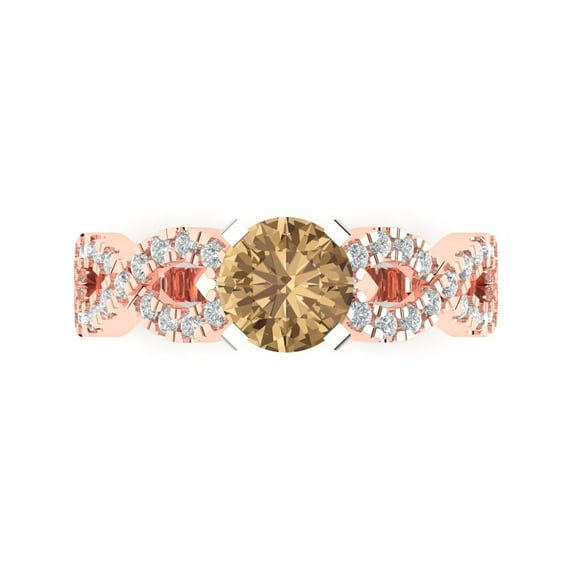 Clara Pucci 14K Rose/White Gold 1.42ct Champagne Solitaire with Accents