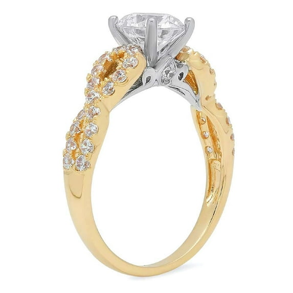 1.42 ct Round Cut Simulated Diamond Solitaire with Accents Engagement Ring for Women in 14K Yellow/White Gold