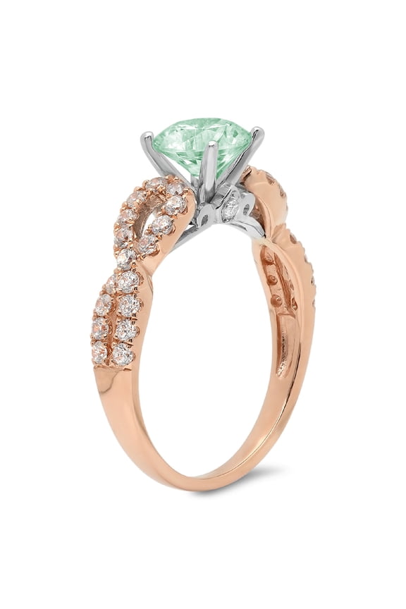 1.42 ct Round Cut Simulated Green Diamond Solitaire with Accents Engagement Ring for Women in 14K Rose/White Gold