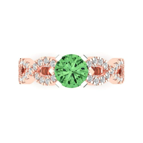 1.42 ct Round Cut Simulated Green Diamond Solitaire with Simulated Diamond Accents 18K Rose/White Gold Womens Engagement Ring