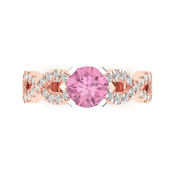 1.42 ct Round Cut Simulated Pink Diamond Solitaire with Simulated Diamond Accents 18K Rose/White Gold Womens Engagement Ring