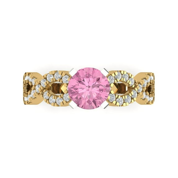 1.42 ct Round Cut Simulated Pink Diamond Solitaire with Simulated Diamond Accents 18K Yellow/White Gold Womens Engagement Ring