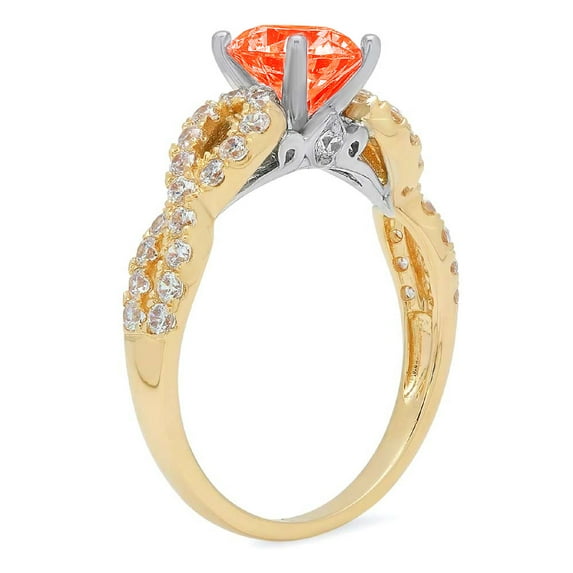 1.42 ct Round Cut Simulated Red Diamond Solitaire with Accents Engagement Ring for Women in 14K Yellow/White Gold