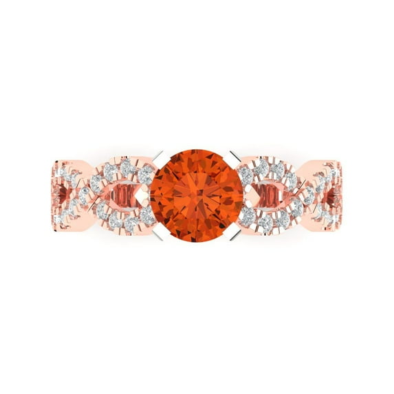 1.42 ct Round Cut Simulated Red Diamond Solitaire with Simulated Diamond Accents 18K Rose/White Gold Womens Engagement Ring