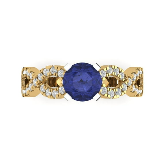 1.42 ct Round Cut Simulated Tanzanite Solitaire with Simulated Diamond Accents 14K Yellow/White Gold Womens Engagement Ring