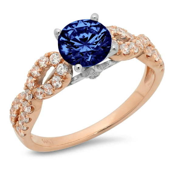 1.42 ct Round Cut Simulated Tanzanite Solitaire with Simulated Diamond Accents 18K Rose/White Gold Womens Engagement Ring