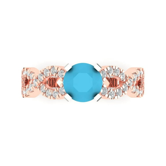Clara Pucci 14K Rose/White Gold 1.42ct Turquoise Solitaire with Accents