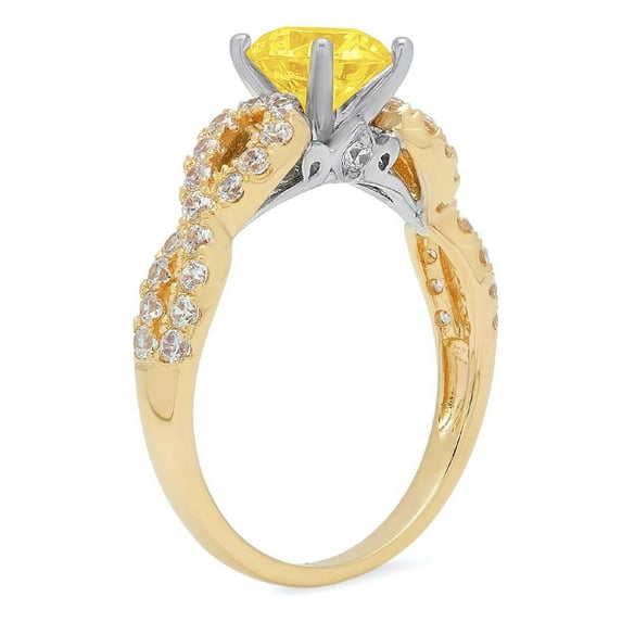 1.42 ct Round Cut Simulated Yellow Diamond Solitaire with Accents Engagement Ring for Women in 14K Yellow/White Gold