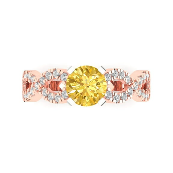 1.42 ct Round Cut Simulated Yellow Diamond Solitaire with Simulated Diamond Accents 14K Rose/White Gold Womens Engagement Ring