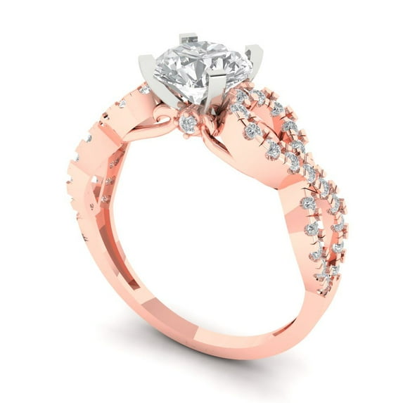 1.42 ct Round Cut White Sapphire Solitaire with Accents Engagement Ring for Women in 18K Rose/White Gold