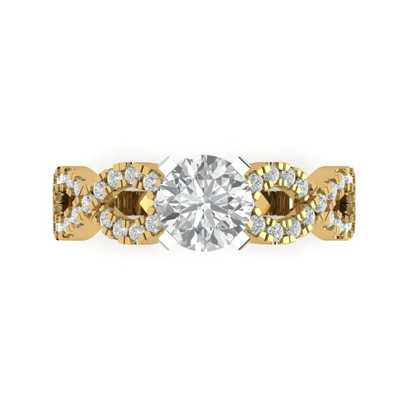 Clara Pucci 14K Yellow/White Gold Solid Gold WhiteSapphire Solitaire with Accents Anniversary Ring for Women - 1.42 cttw Round Cut