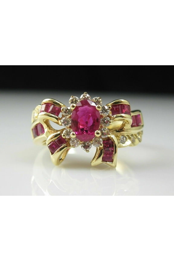 1.42CT Oval Cut Lab Created Ruby 14K Yellow Gold Plated Silver Engagement Ring
