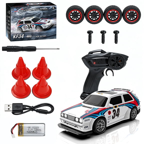 1/43 4WD Drift RC Car 2.4GHz Full-Scale Proportional Throttle Racing and Drift Tires Detachable Body LED Light Hobby Model