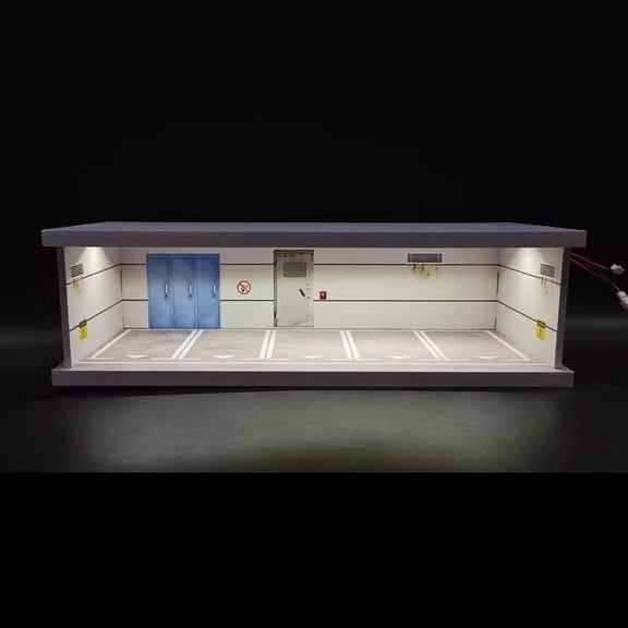 1:43 Diorama Diecast Garage Model, LED Lighting Parking Lot Scene Building Model, Model Cars Scene Display Case with Acrylic Dust Cover