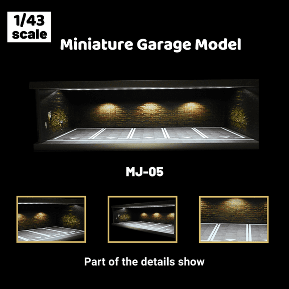 1:43 Diorama Diecast Garage Model, LED Lighting Parking Lot Scene Building Model, Model Cars Scene Display Case with Acrylic Dust Cover