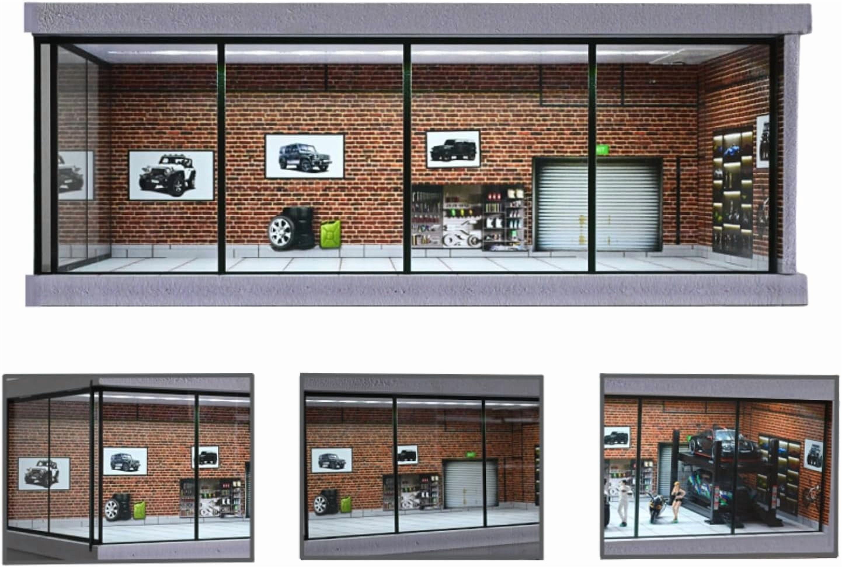 Model Car Display Building 1:43 Diorama Diecast Garage Model, LED Lighting Parking Lot Scene ...