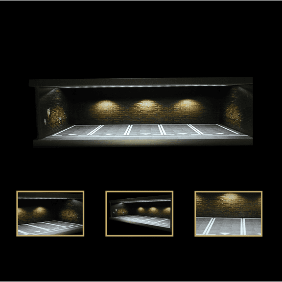 1:43 Diorama Garage Model with LED Lighting, Garage Model Car Display Case for Diecast Car Models, Parking Lot Scene Garage with Acrylic Dust Cover