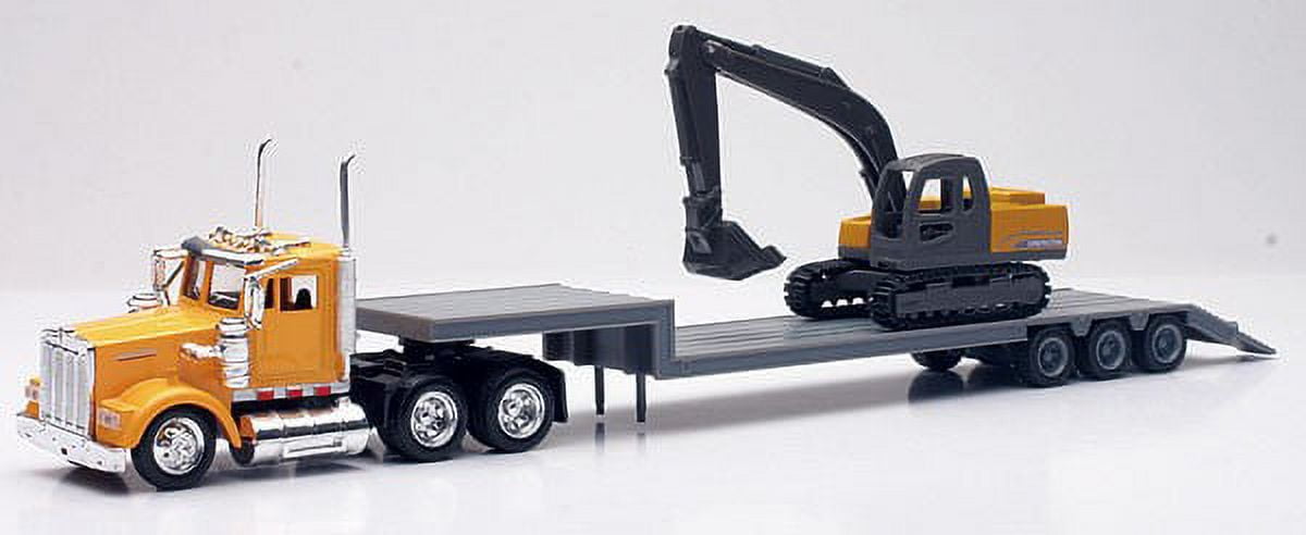 1/43 Kenworth W900 w/Lowboy Trailer & Excavator (Die Cast