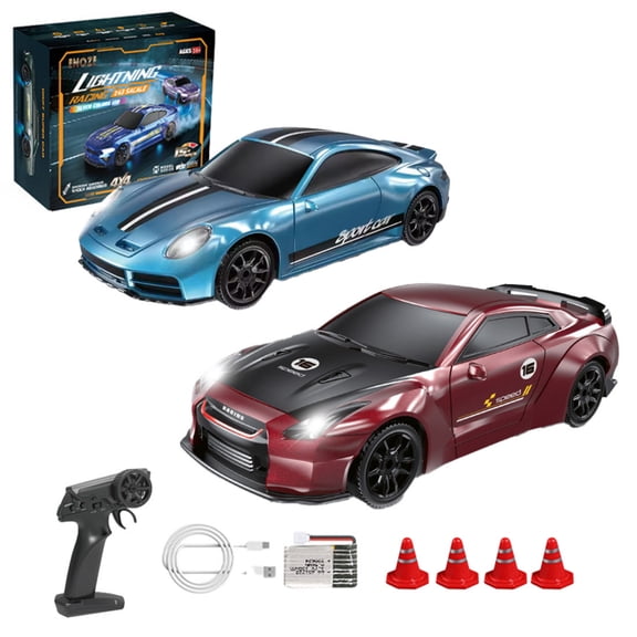 1/43 Mini RC Drift Car, 2.4G Full-Proportional Racing Cars with LED Lights, 4WD, 15 KM/H Speed Drift RC Car RTR for Adult,2 Set