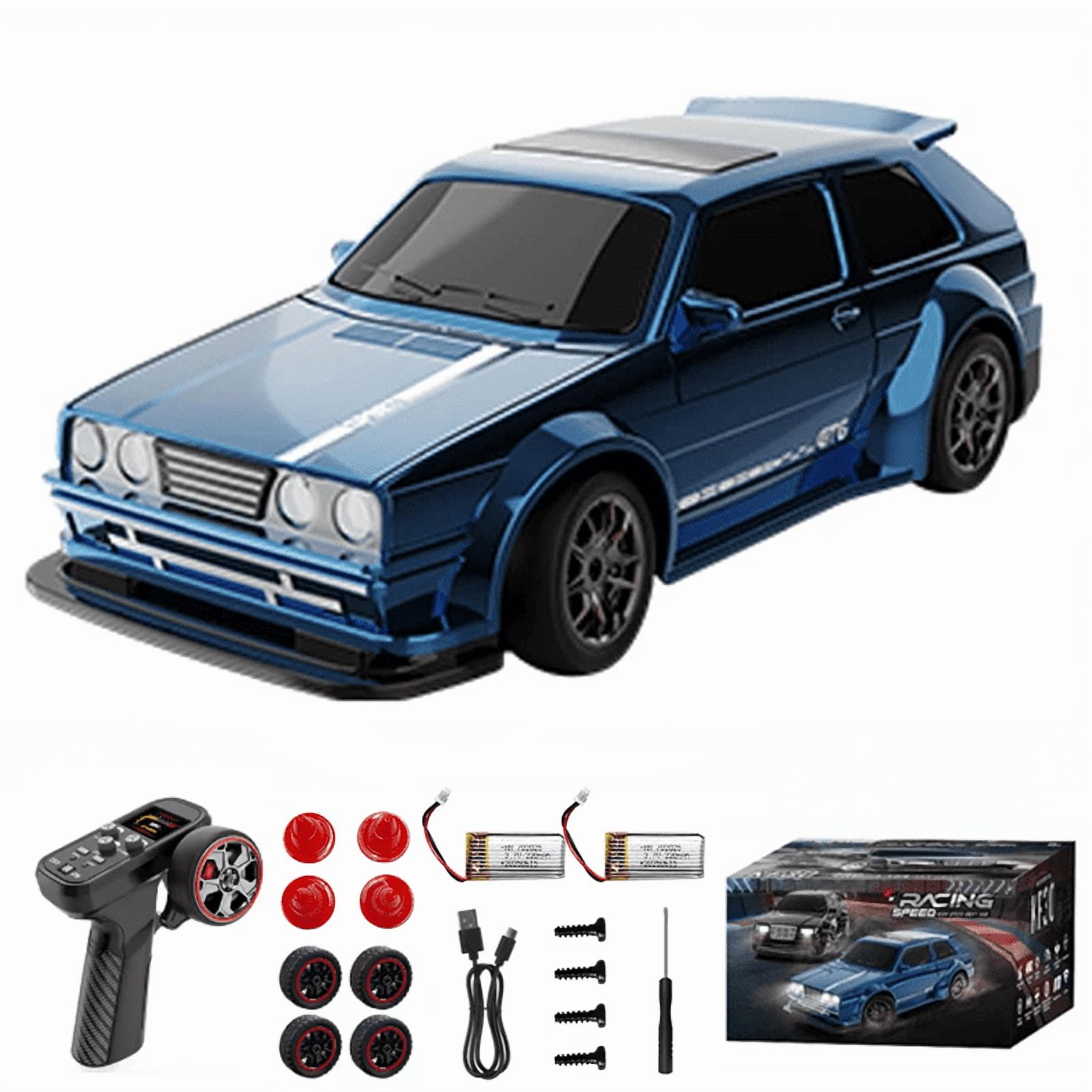 WYFTOY RC Elektrische Mini Racing Drift Auto Model met Verlichting Kit 1/43 Schaal 2.4G Volledig Evenredig (RTR-versie/Blauw & Wit