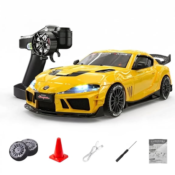 1/43 RC Drift Car Waking Lion, SP4301-2.4G Full Proportional Remote Control Racing Vehicle with Gyroscope Stabilization LED Light Modes RTR for Adults Hobbyists- Yellow