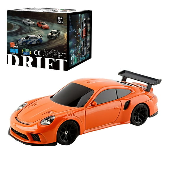 1/43 RC Electric Racing Drift Car Model, 2.4G 15KM/H Full Proportional Mini Vehicle with Lights Kit  (RTR Version/Orange)