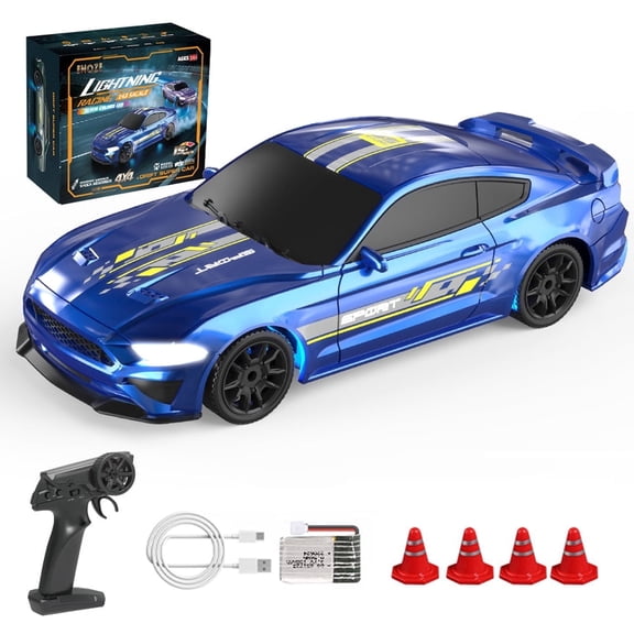 1/43 Scale 2.4G Full Proportional 4WD Mini RC Drift Car with LED Lights, 15KM/H High Speed Remote Control Racing Model, Desktop Drift Car for Adults and Hobbyists