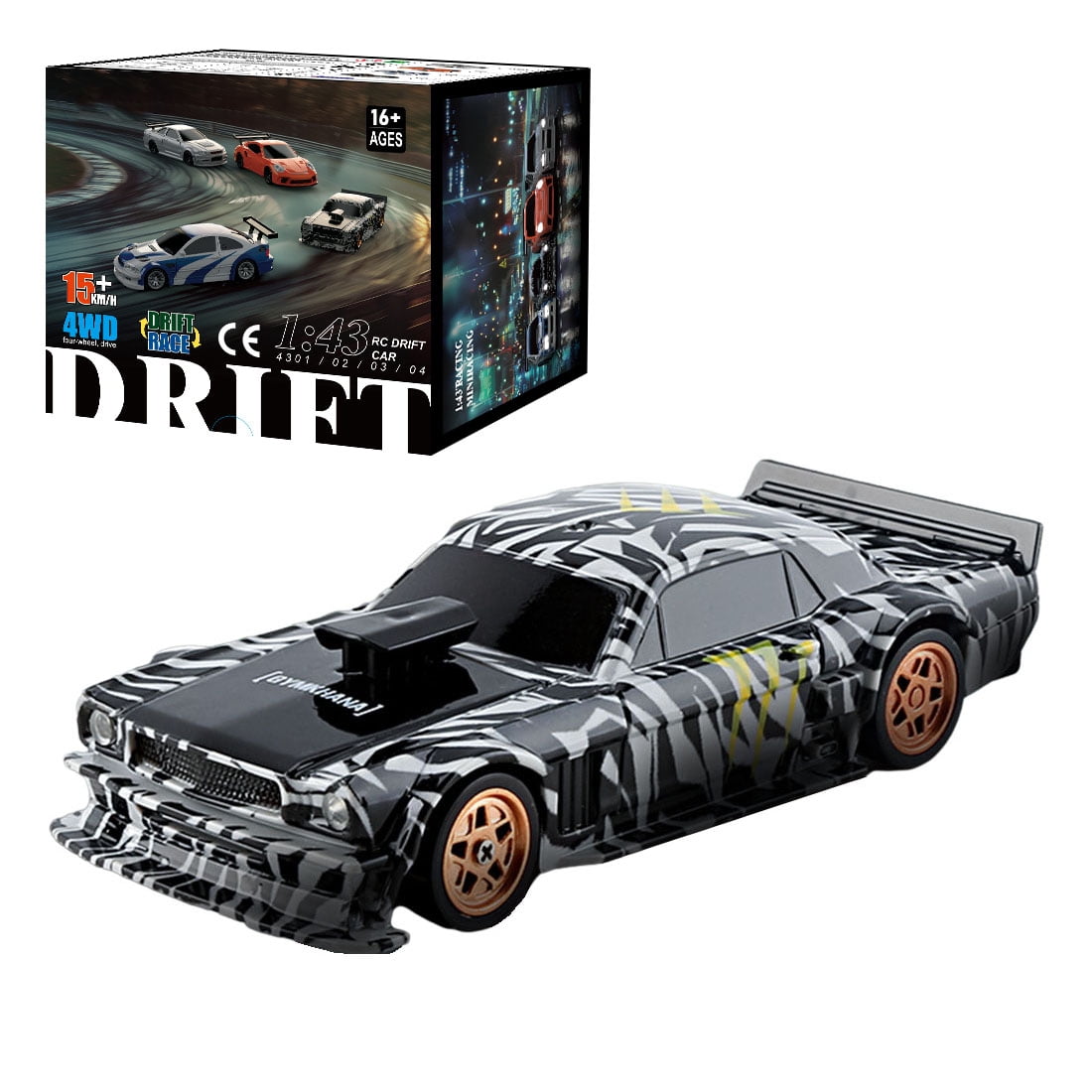 1/43 Scale 2.4G Full Proportional 4WD RC Drift Car for Adults with Linkage Light System, 15KM/H Ready to Run Mini Racing Car, Remote Control Car for Indoor Drifting and Collection