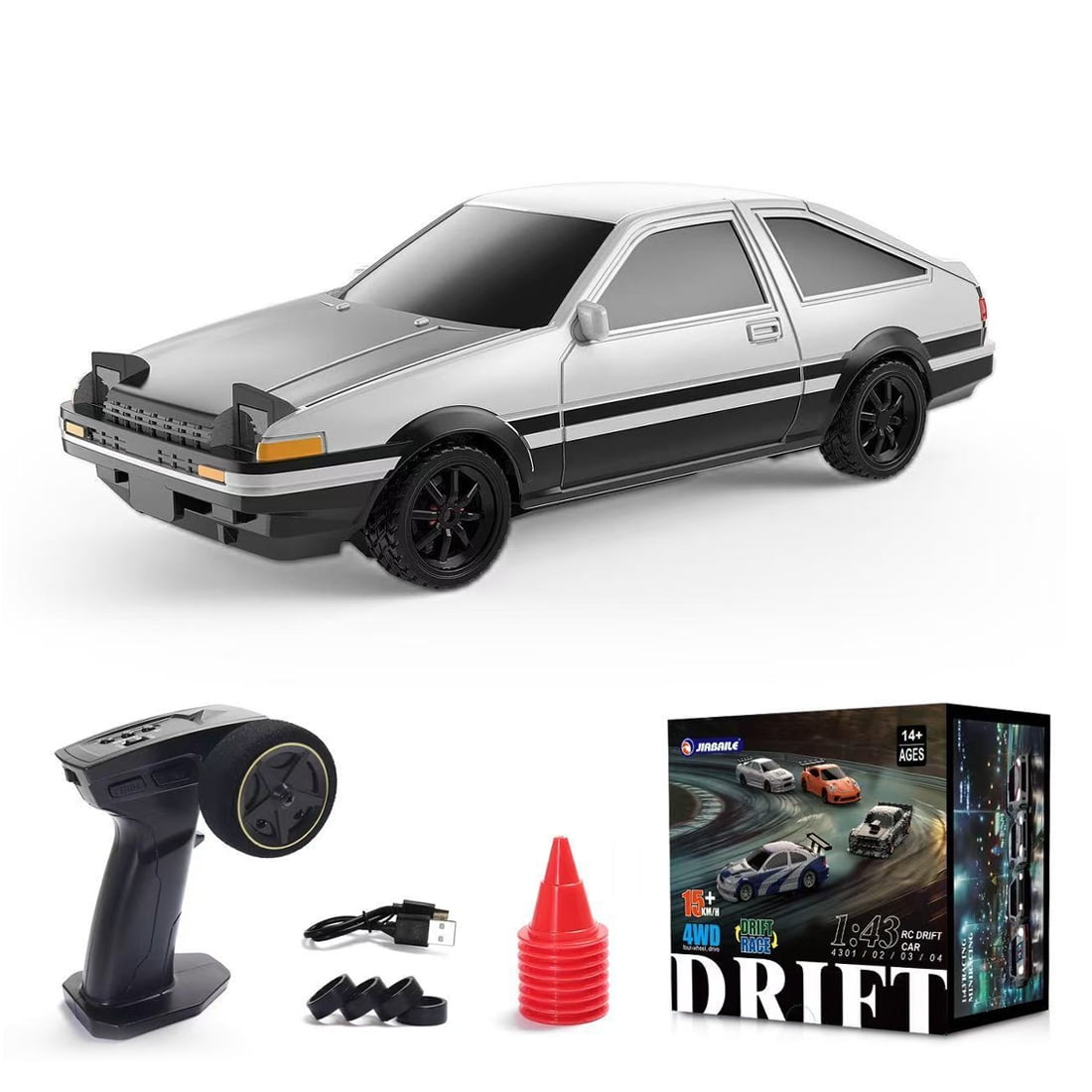1/43 Scale 2.4G Full Proportional RC Drift Car with Gyro Stabilization, 4WD Mini Racing Car with LED Lights, 15KM/H Ready to Run Remote Control Car for Indoor Drifting