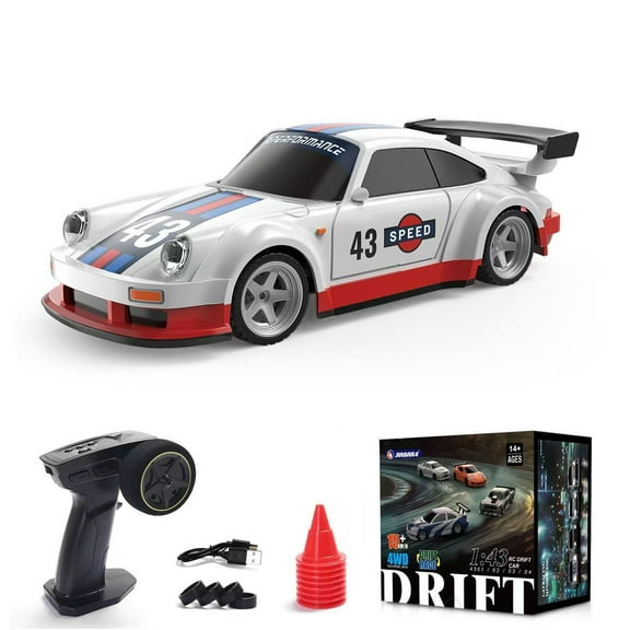 1/43 Scale 2.4G Full Proportional RC Drift Car with Gyro Stabilization, 4WD Mini Racing Car with LED Lights, 15KM/H Ready to Run Remote Control Car for Indoor Drifting