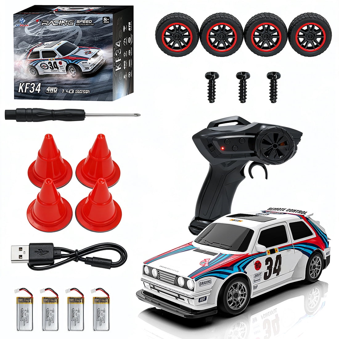 Mini Racer Remote Control Cars 1/43 Scale 4WD RC Drift Car 2.4G High Speed Remote Control Racing ...