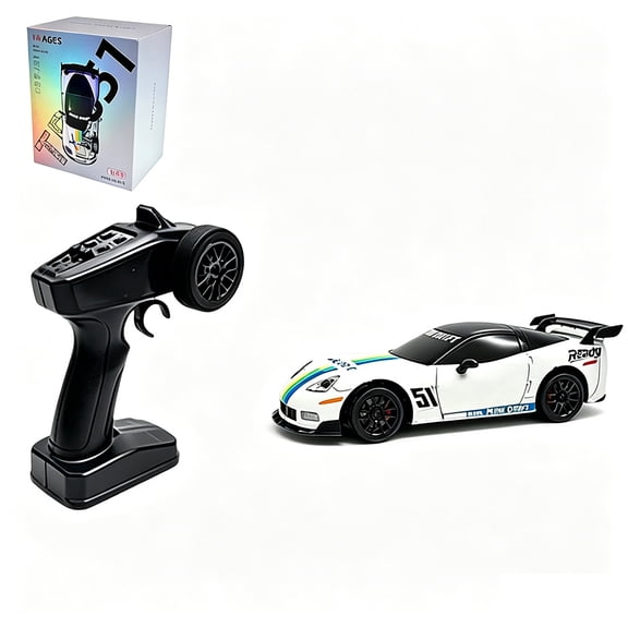 1/43 Scale 4WD RC Drift Car with Gyro for Adults, Simulated Brake Calipers, 15 km/h Mini Racing Cars with Road Block, Quick-Release Wheels