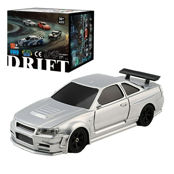 1/43 Scale 4WD RC Drift Racing Car With Gyro 2.4GHz Full Proportional Remote Control Mini Indoor RTR Electric Racing Vehicle LED Lights For Adults Hobbyists - Silver / Gyro Version