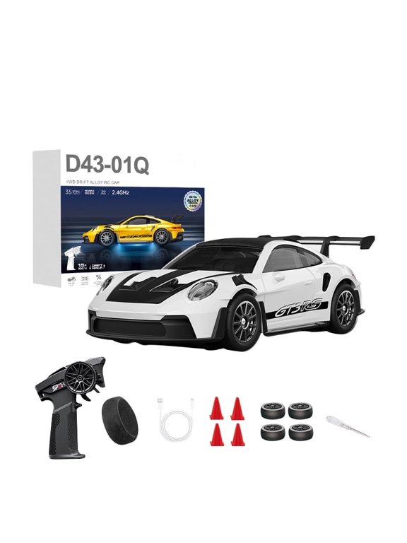 1/43 Scale Alloy Body RC Drift Car with Dual Drift/Race Modes, 2.4G 4WD RC Racing Car with LED Lights & Adjustable Gyro, Desk Racer Model for Enthusiasts