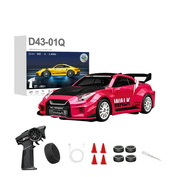 1/43 Scale Alloy Body RC Drift Car with Dual Drift/Race Modes, 2.4G 4WD RC Racing Car with LED Lights & Adjustable Gyro, Desk Racer Model for Enthusiasts