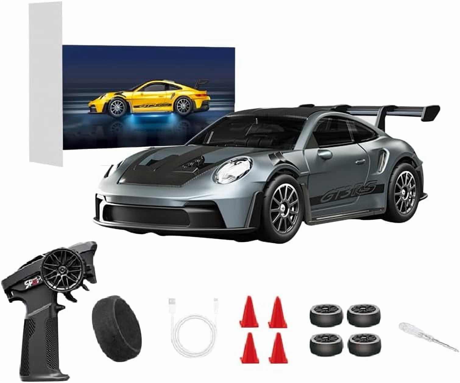 1/43 Scale Alloy RC Drift Car 4WD 2.4G Full Proportional Remote Control Racing Vehicle With Gyro & LED Lights Adjustable Speed Desktop Model For Adults Hobbyists - Q10/Grey / D43-01