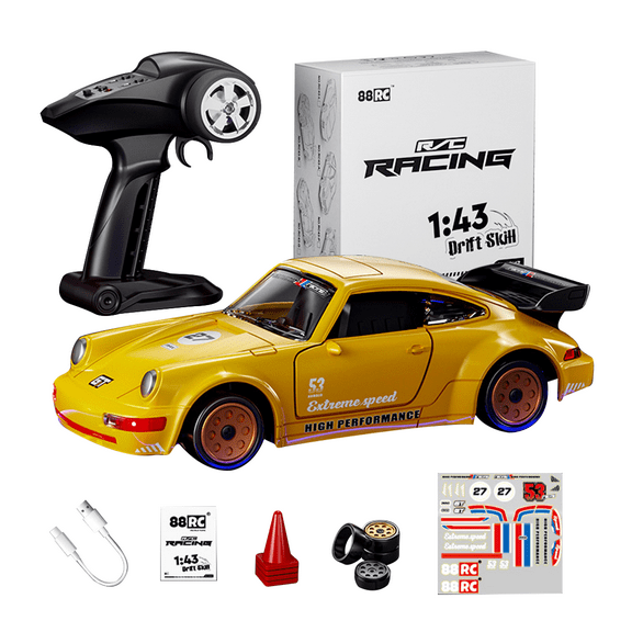 1/43 Scale Alloy RC Drift Racing Car 2.4G Remote Control Vehicle Mini Desktop Model With Opening Doors Gyroscope Stabilization Color Lights Simulation Sports Car For Adults Hobbyists