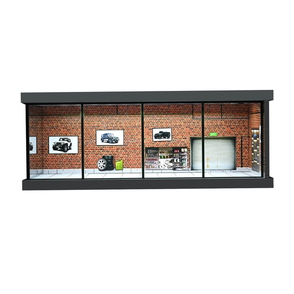 1:43 Scale Diorama Garage Model ,LED Lighting Car Display Case with Acrylic Dust Cover for Diecast Cars Display, Car Parking Lot Scene  Showcase