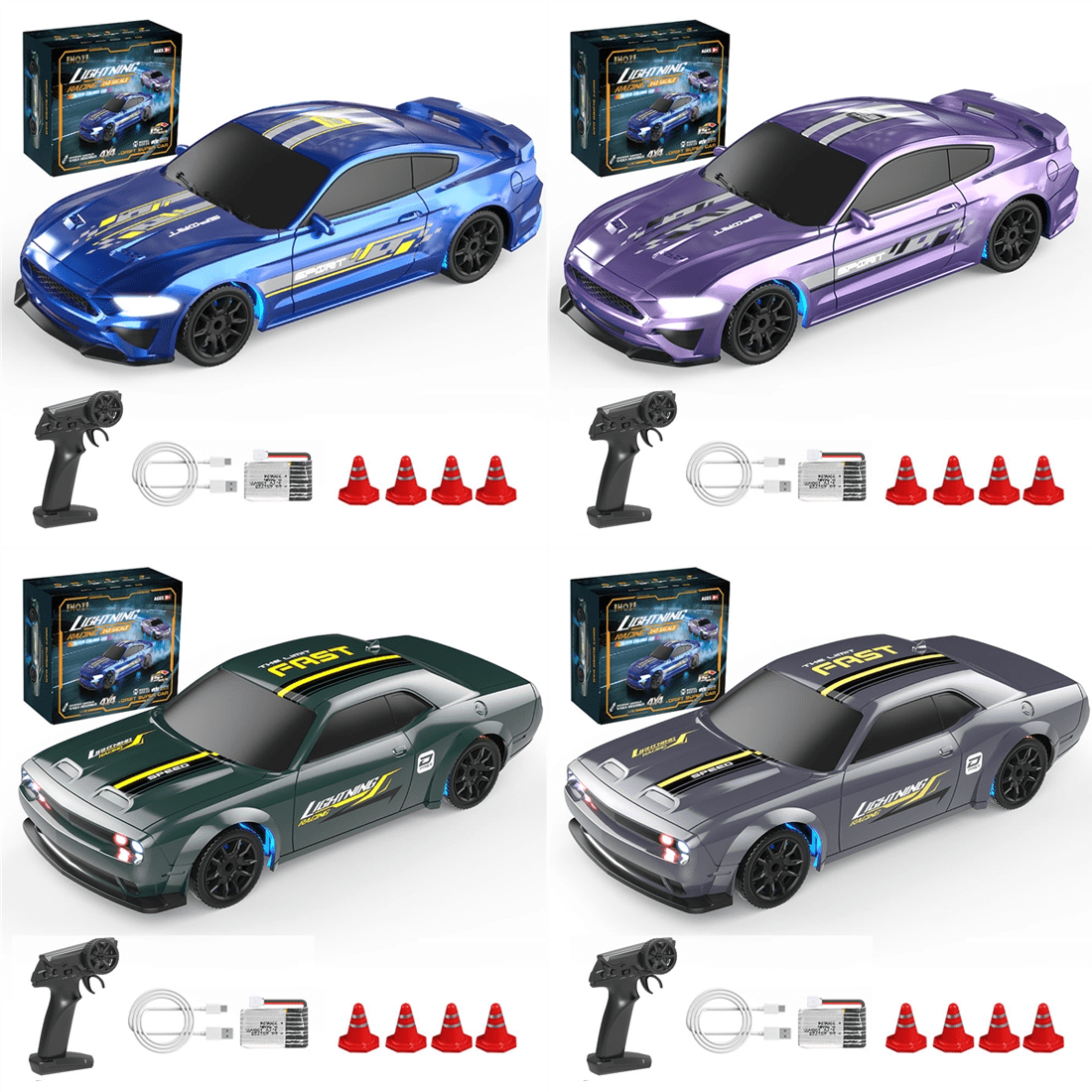 1/43 Scale Full Proportional Mini RC Drift Car with LED Lights, 15 KM/H 2.4GHz Remote Control Electric Racing Model, 4WD Electric Drifting Vehicle for Adult