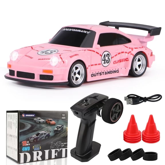 1/43 Scale High-Speed RC Drift Car with Gyro, 2.4G 4WD Full Proportional Control RC Sport Car with LED Lights, Indoor Racing Gift for Teens & Adults