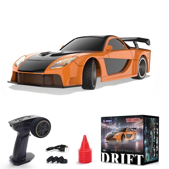 1/43 Scale High-Speed RC Drift Car with Gyro, 2.4G 4WD Full Proportional Control RC Sport Car with LED Lights, Indoor Racing Gift for Teens & Adults