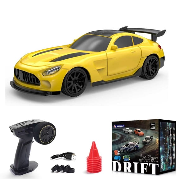 1/43 Scale High-Speed RC Drift Car with Gyro, 2.4G 4WD Full Proportional Control RC Sport Car with LED Lights, Indoor Racing Gift for Teens & Adults