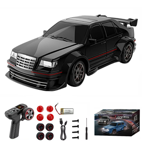 1/43 Scale KF30 Mini RC Drift Car 4WD 2.4G Remote Control Racing Vehicle With Gyro LED Lights High Speed Desktop Drift Model Hobby Driving For Adults Hobbyists - Black / 1 Battery