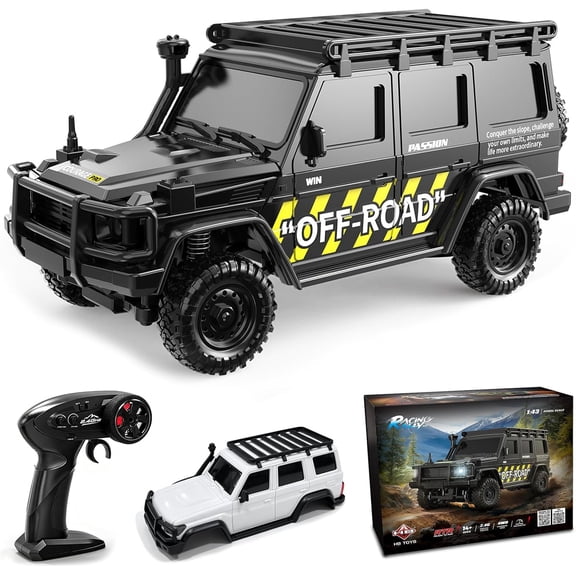 1:43 Scale Micro 4WD RC Rock Crawler, Mini Remote Control Off-Road Truck with 2.4GHz & Bluetooth APP Dual Control,LED Headlights and Extra DIY Body Shell