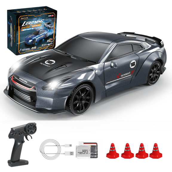 1/43 Scale Mini RC Drift Car, 2.4GHz Full-Proportional 4WD Drift Racing Car with Adjustable speed & LED Lights, 15KM/H Electric Racing Toys for Teens and Adults - RTR